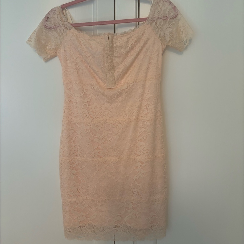 Guess Peach Sheath Off the Shoulder Mini Dress